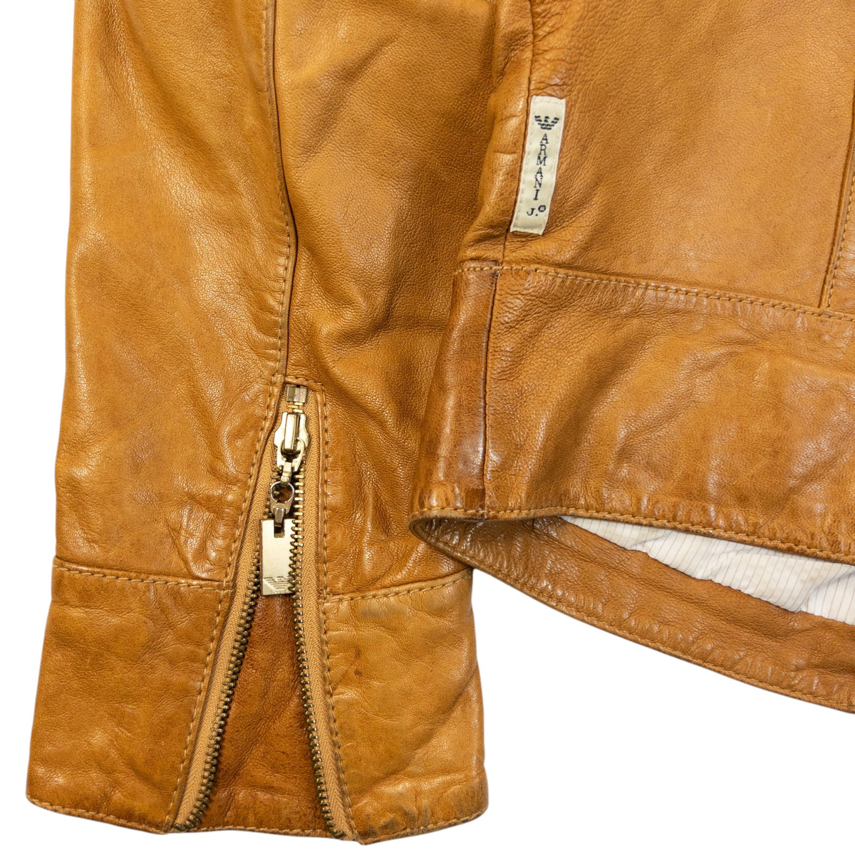 Vintage 2000s Armani Jeans Zip Up Leather Jacket Womens Size M | Medium, Brown