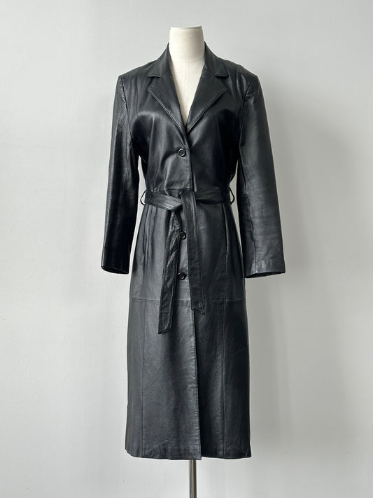 Vintage 1990s Belted Leather Trench Coat - M
