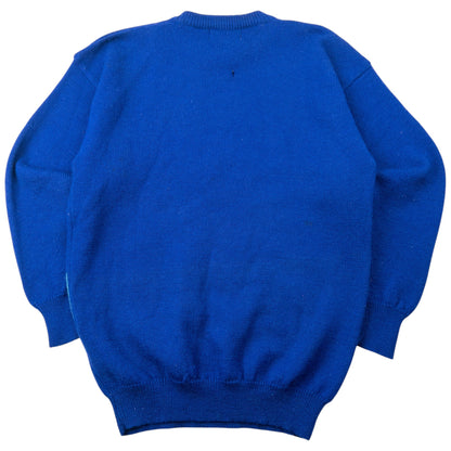 Vintage 80s YSL Yves Saint Laurent Pattern Wool Knit Jumper Size M | Medium, Blue