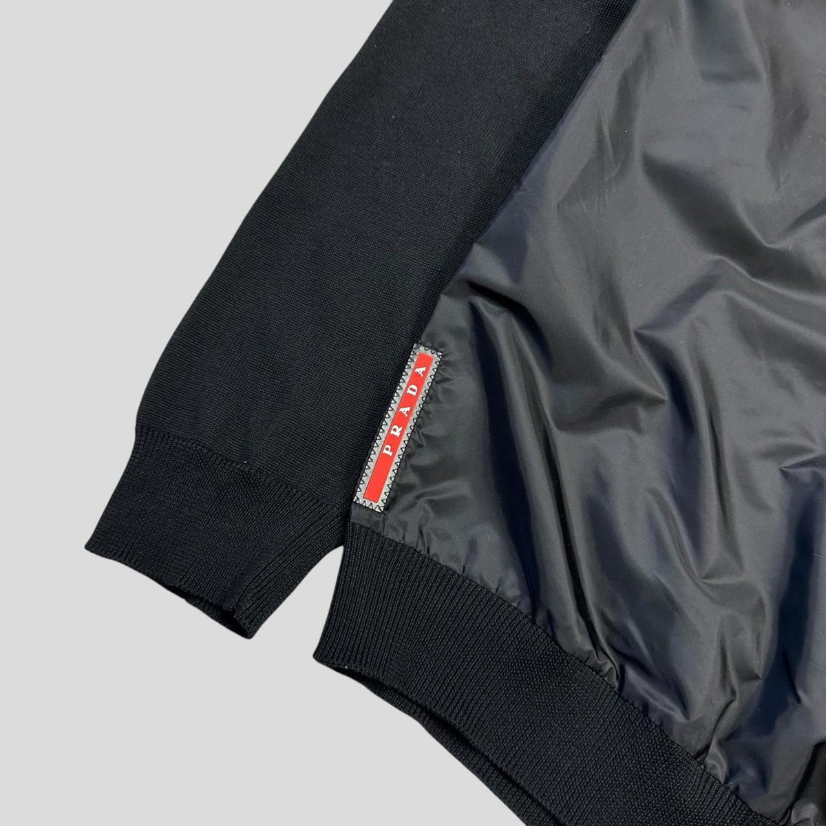 Prada Milano 2014 Red Tab Black Nylon Panelled Cardigan - IT56 (L/XL) | Large