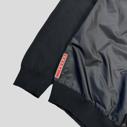 Prada Milano 2014 Red Tab Black Nylon Panelled Cardigan - IT56 (L/XL) | Large
