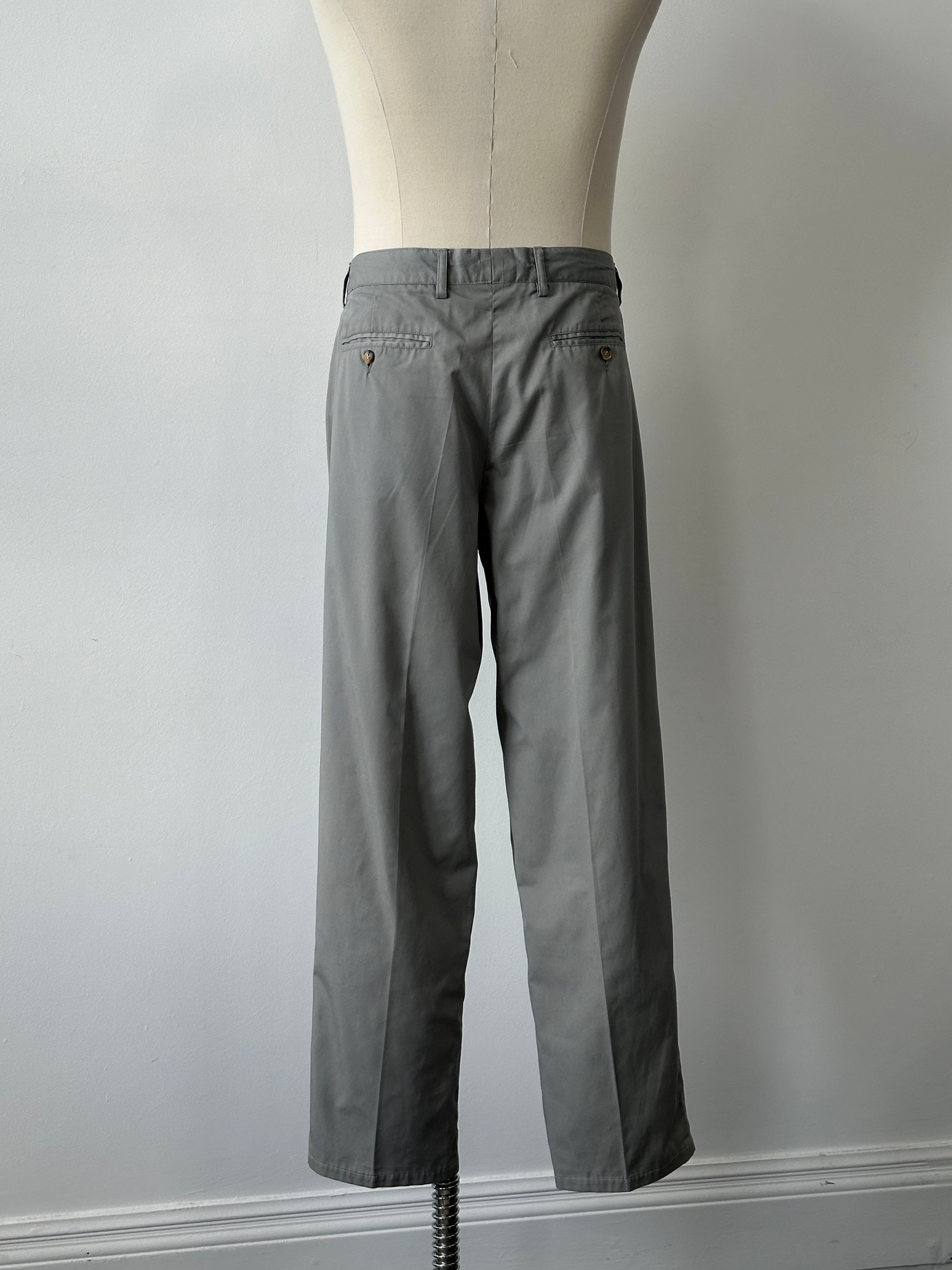 Vintage 1990s Cotton Straight Leg Pleated Trousers - W36
