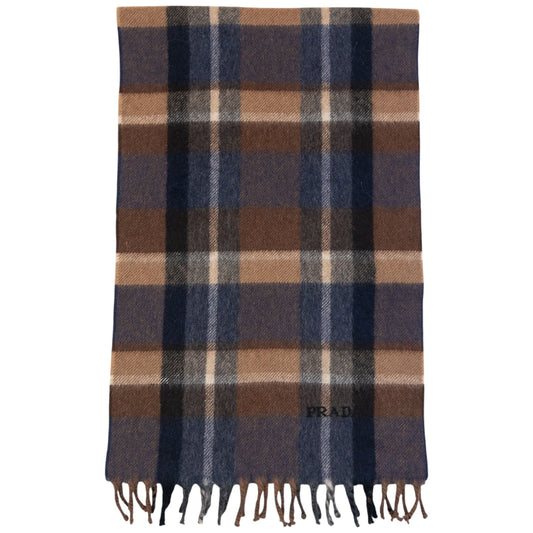 Vintage 2000s Prada Checkered Wool Tassel Scarf | O/S, Multicoloured