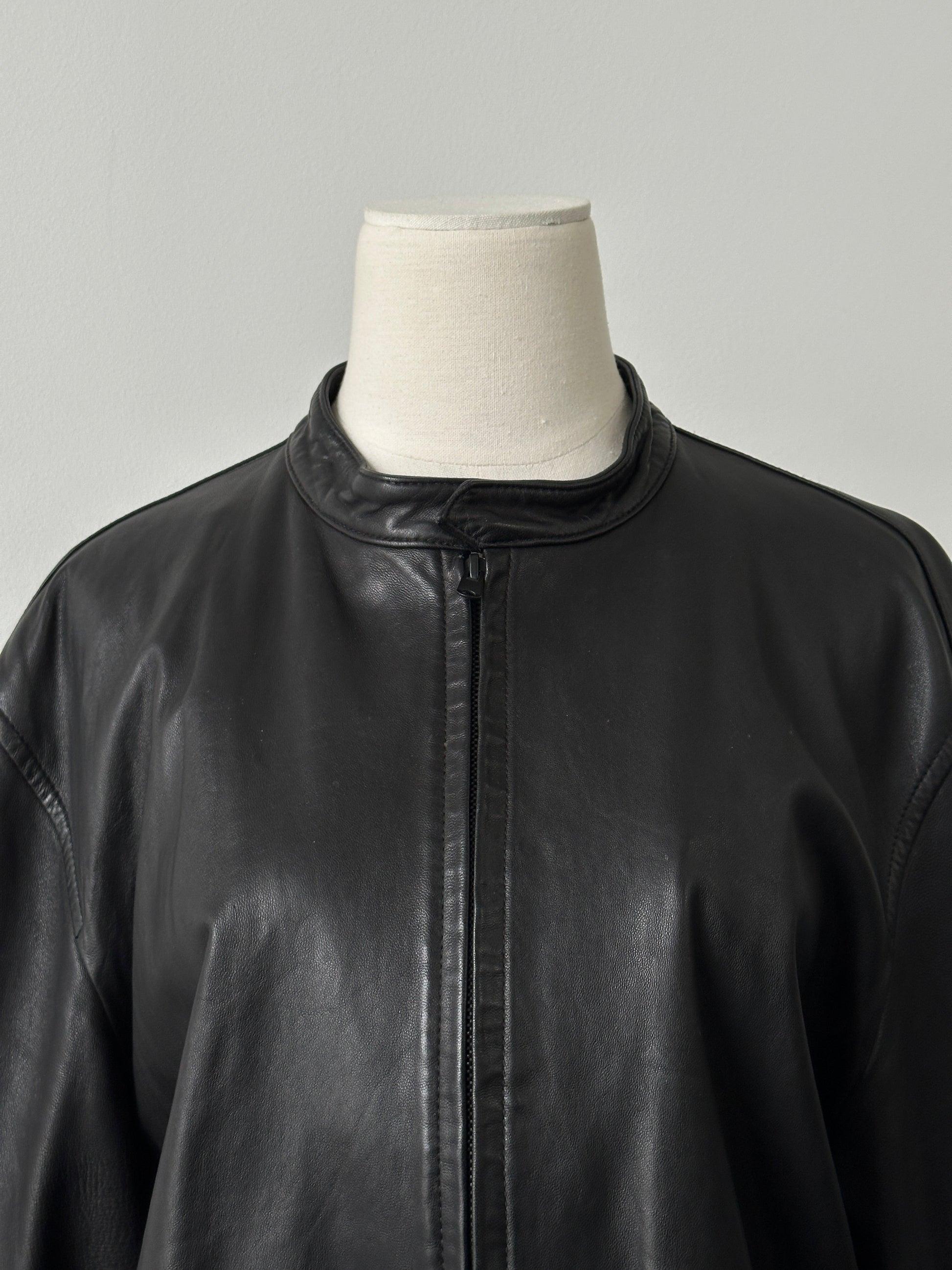 DKNY 1990s Minimal Smooth Leather Jacket - XL
