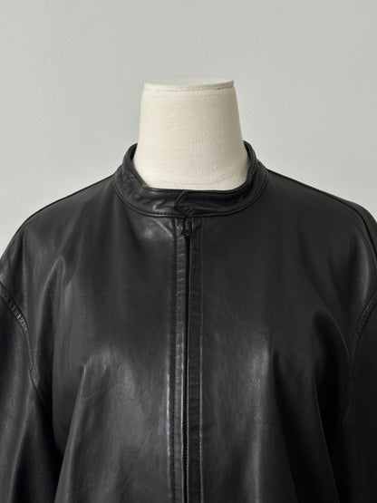 DKNY 1990s Minimal Smooth Leather Jacket - XL
