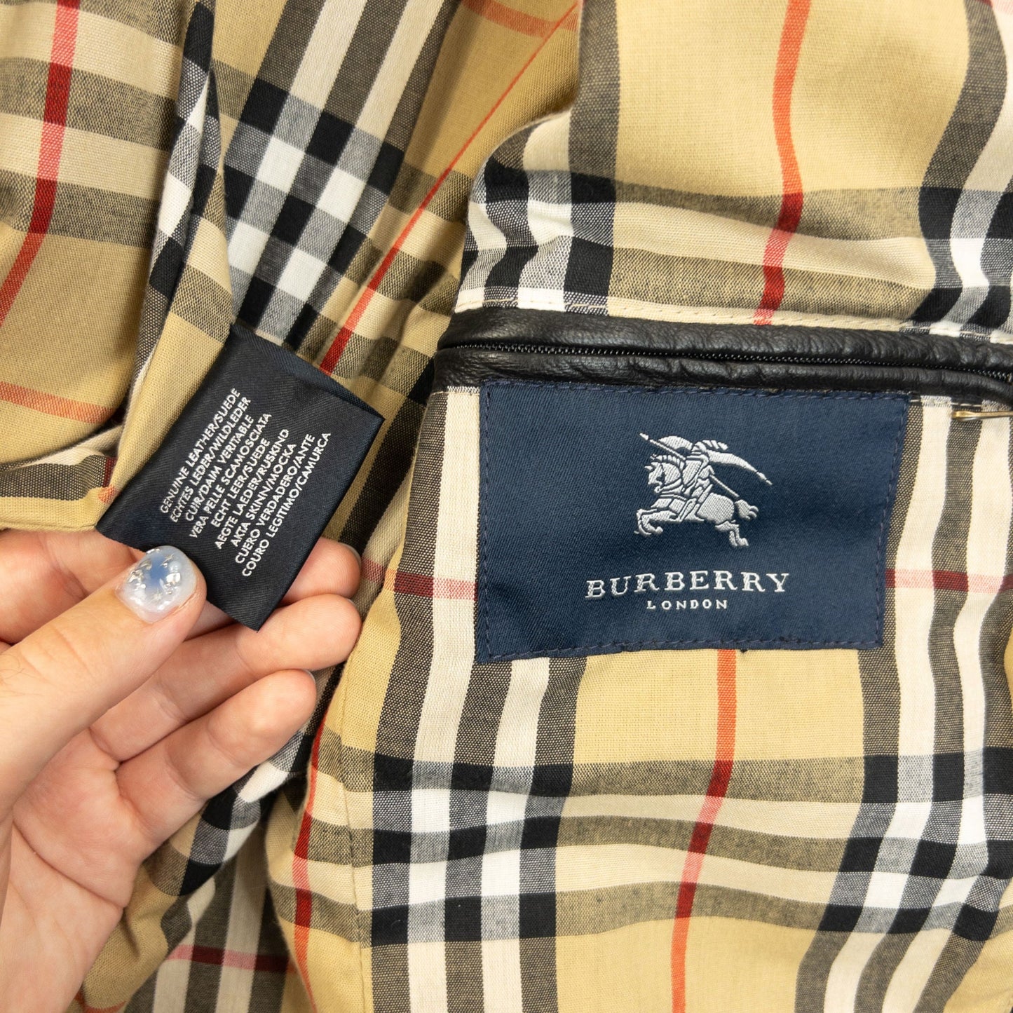 Vintage 2000s Burberry Nova Check Lined Leather Jacket Size S | Small, Black