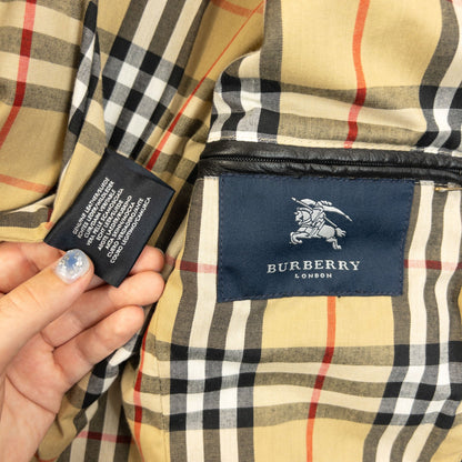 Vintage 2000s Burberry Nova Check Lined Leather Jacket Size S | Small, Black