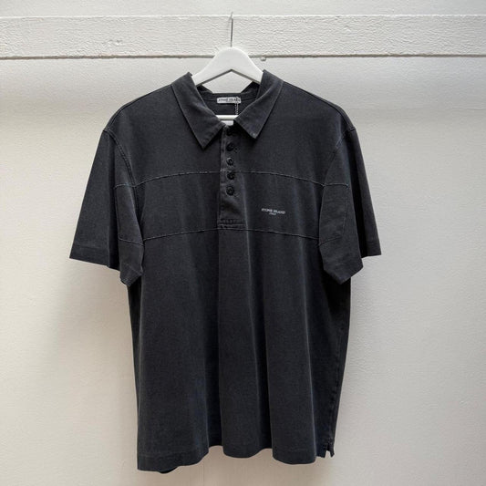 00’s Stone Island Logo Polo Shirt in washed grey (L) | Large, Grey