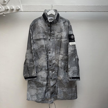 Stone Island 2024 DSM Dissolving Grid Camo Mesh reflective Nylon Parka Jacket (L) | Large, Camo