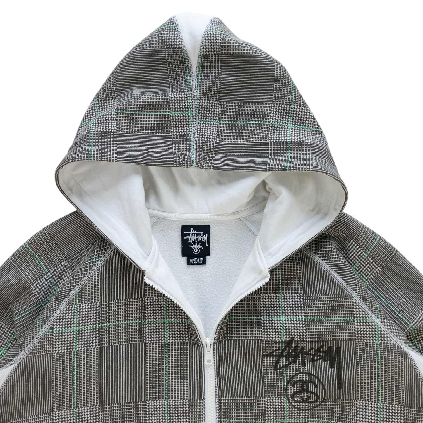 Vintage Stussy Check Zip Up Hoodie Size M