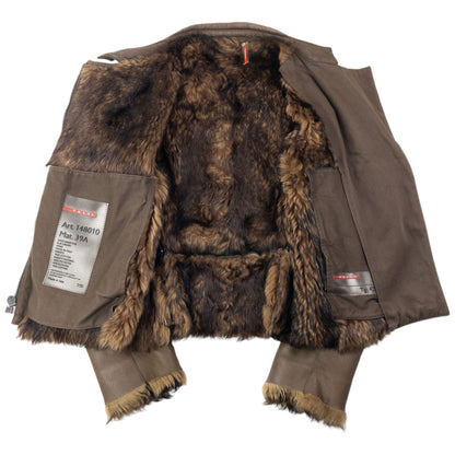 Vintage 2000s Prada Sport Sheep Fur Lined Leather Jacket Womens Size M | Medium, Brown