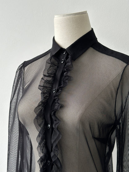 Vintage 2000s Sheer Ruffle Shirt - S