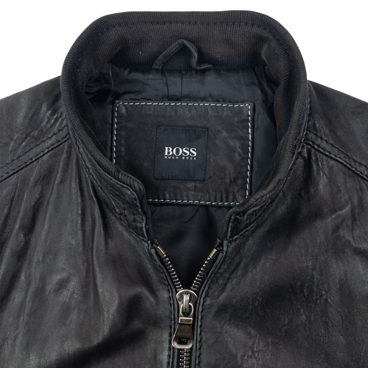 Vintage 2000s Hugo Boss Zip Up Leather Jacket Size M | Medium, Black
