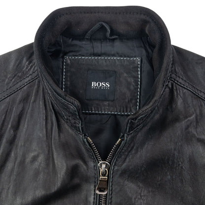 Vintage 2000s Hugo Boss Zip Up Leather Jacket Size M | Medium, Black