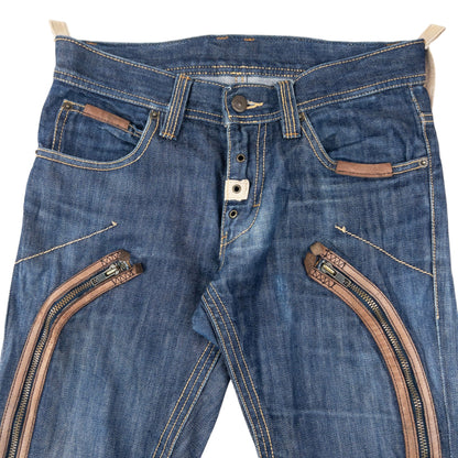 Vintage 2000sn PPFM Leather Detail Denim Jeans Size W29 | W29, Multicoloured