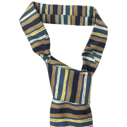 Vintage 90s Issey Miyake Striped Silk Tie | O/S, Navy, Yellow, Brown