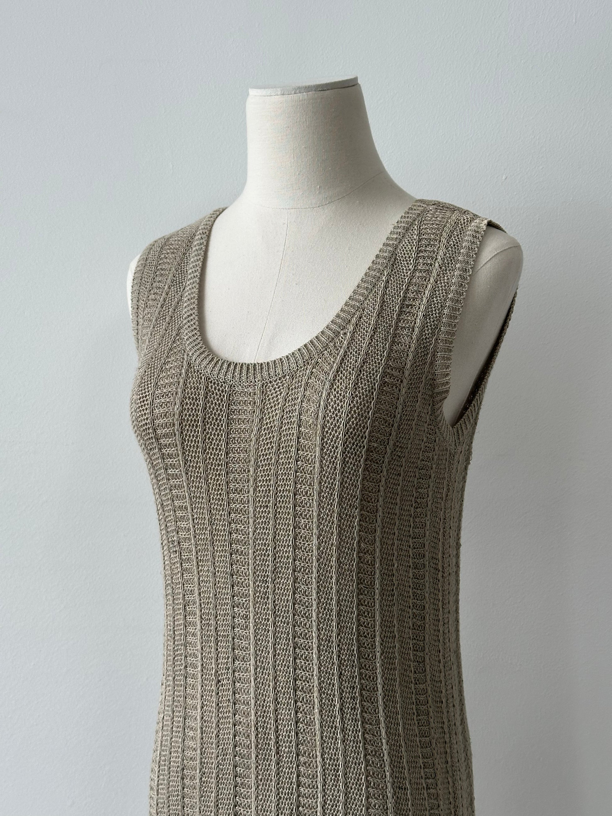 DKNY 1990s Linen Open Knit Midi Dress - S-M