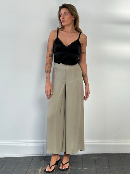 Armani Collezioni 2000s Silk Wide Leg Pleated Trousers - W26
