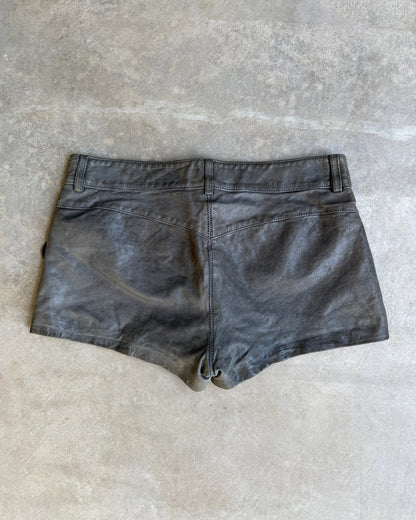 Just Cavalli Brown Leather Mini Shorts – S-on a concrete background