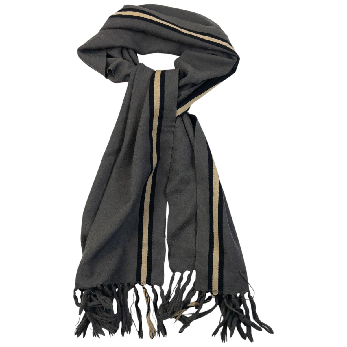 Vintage 2000s Gucci Monogram Wool Tassel Scarf | O/S, Grey