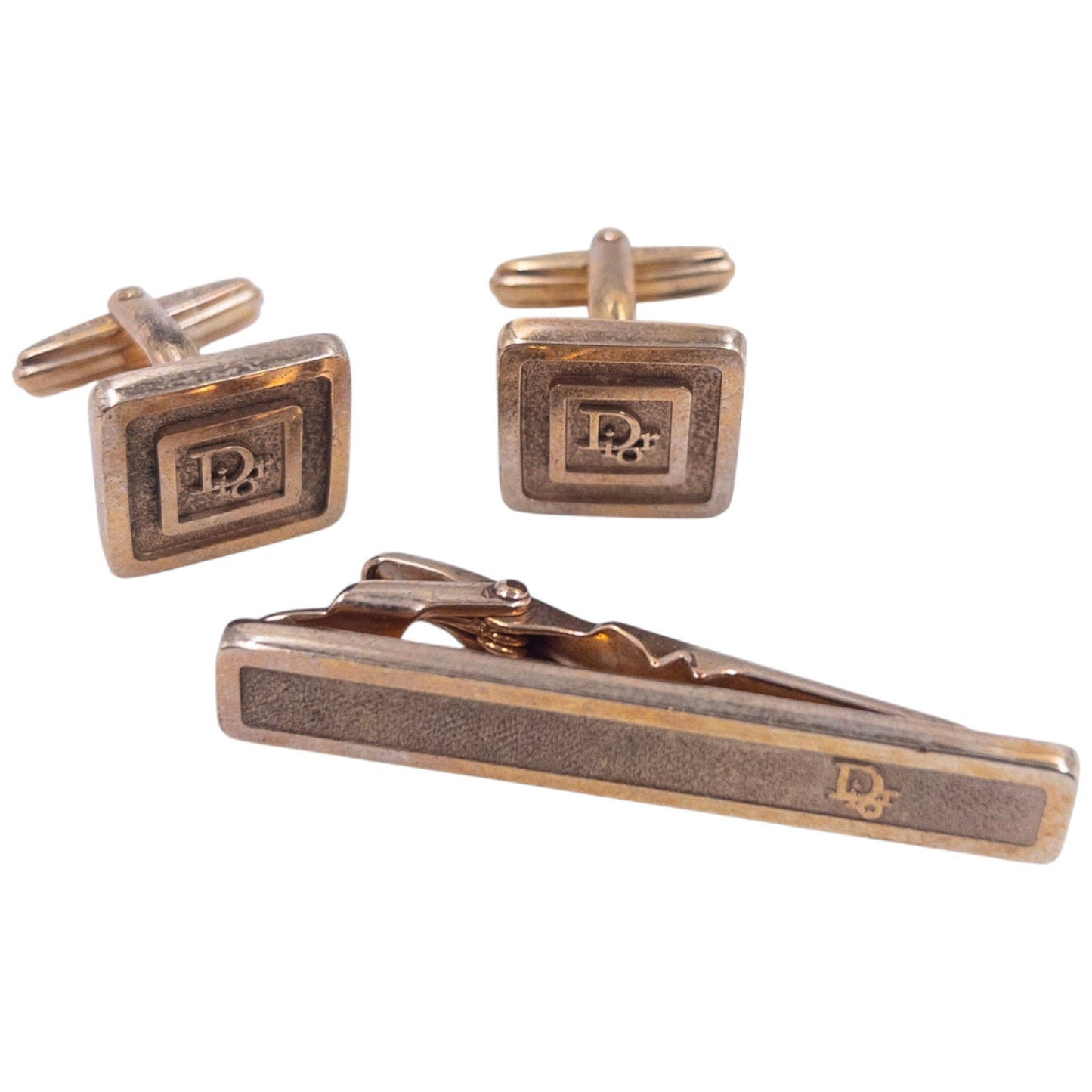 Vintage Dior Embossed Cufflinks & Tie Clip Set