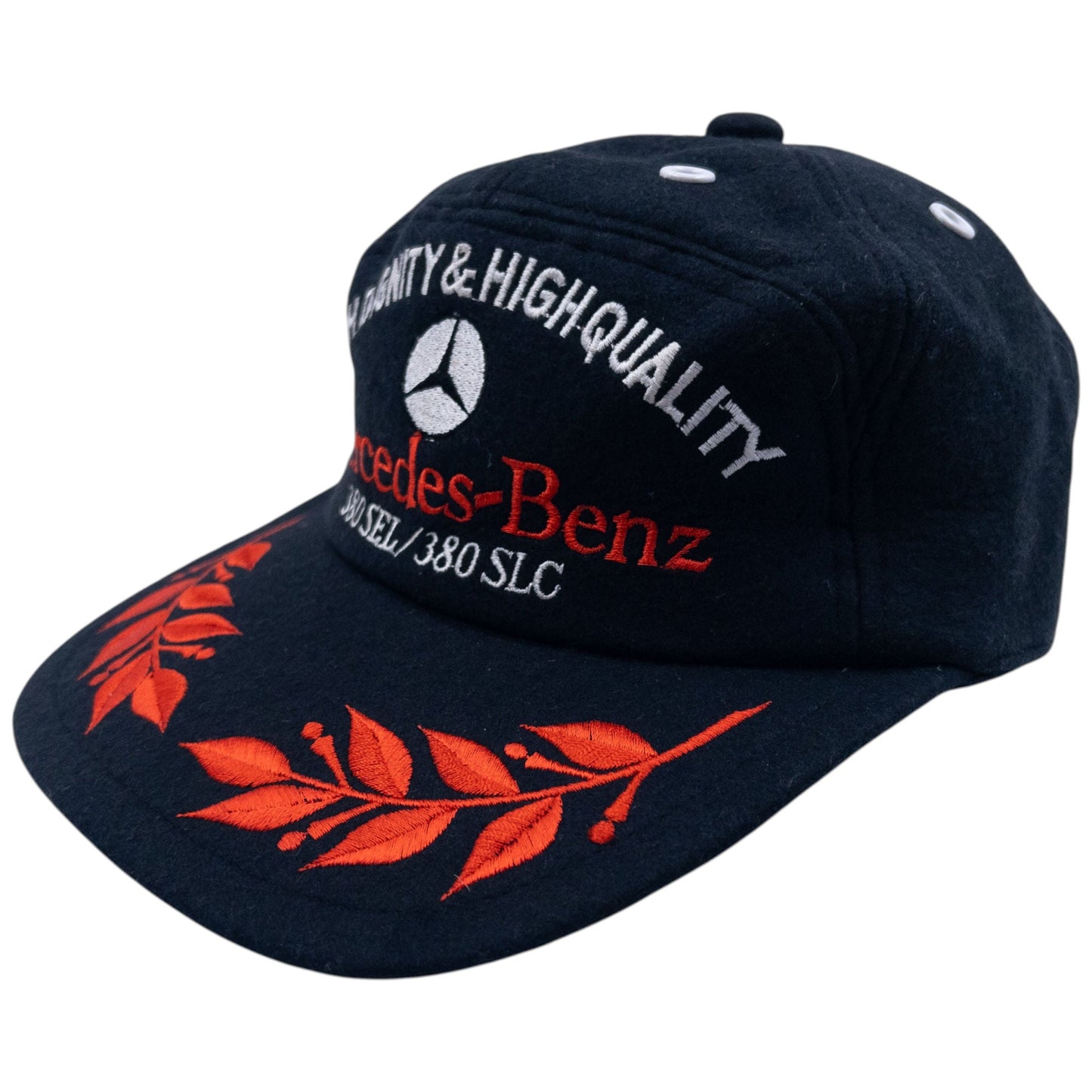 Vintage 80s Mercedes Benz Embroidered Wool Hat Size L | O/S, Black