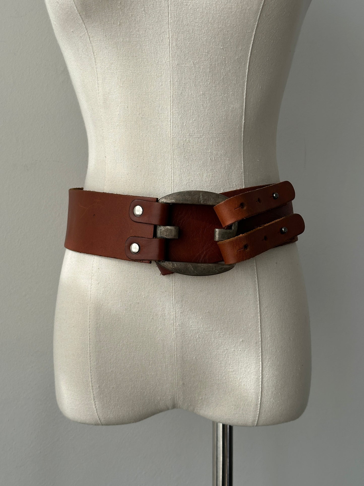 Vintage 1990s Leather Chunky Belt - W24-26