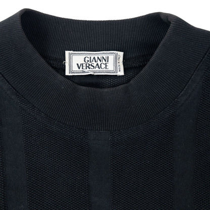 Vintage 90s Gianni Versace Striped Mesh Long Sleeve T Shirt Size M | Medium, Black