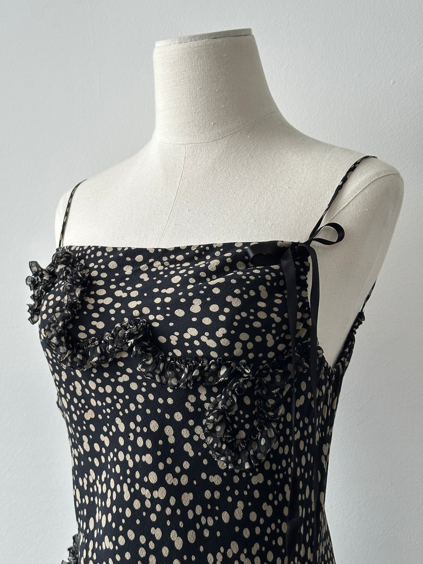 Vintage 2000s Silk Asymmetric Ruffle Print Dress - S-M