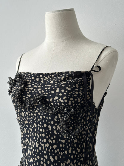 Vintage 2000s Silk Asymmetric Ruffle Print Dress - S-M