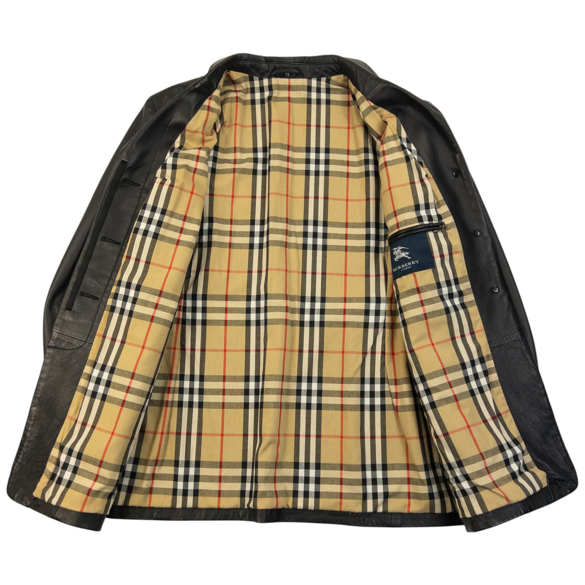 Vintage 2000s Burberry Nova Check Lined Leather Jacket Size S | Small, Black