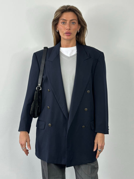 Yves Saint Laurent 1980s Bespoke Button Pure Wool Double Breasted Blazer - XL/XXL