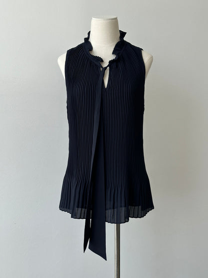 DKNY 2000s Pleated Sleeveless Tie Top - L