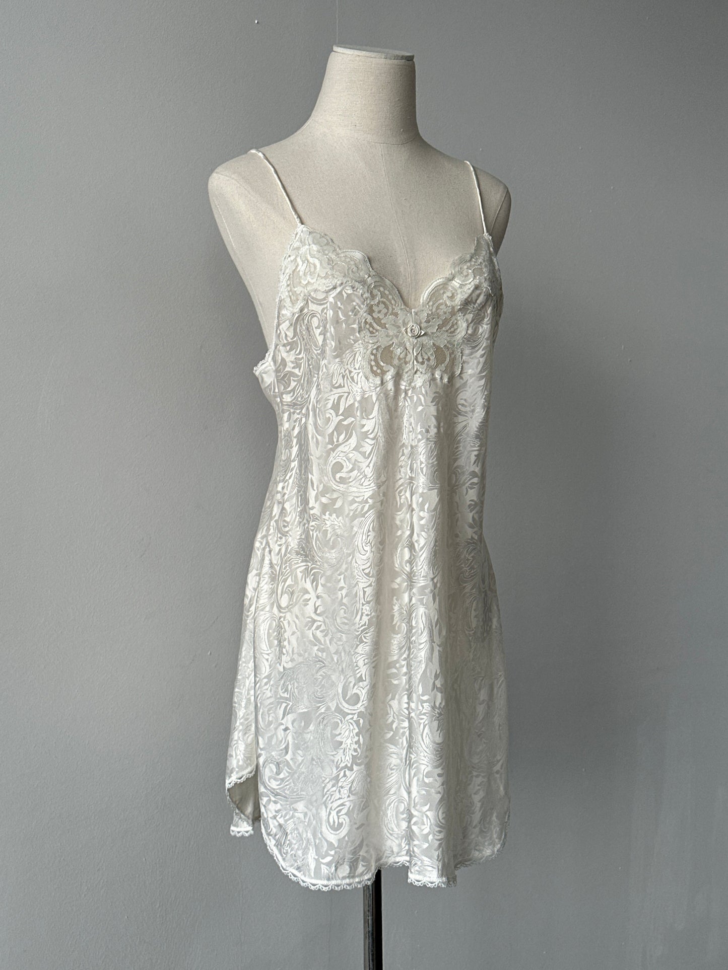 USA Vintage 1990s Satin Print Lace Midi Slip Dress - S-M
