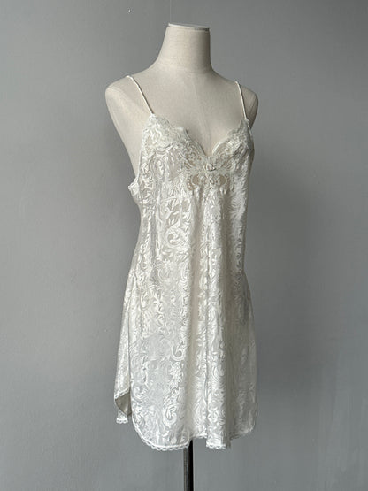 USA Vintage 1990s Satin Print Lace Midi Slip Dress - S-M
