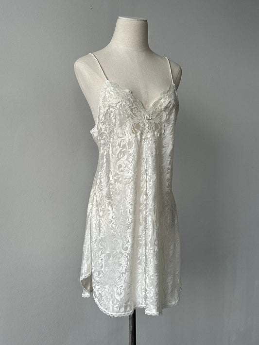 USA Vintage 1990s Satin Print Lace Midi Slip Dress - S-M