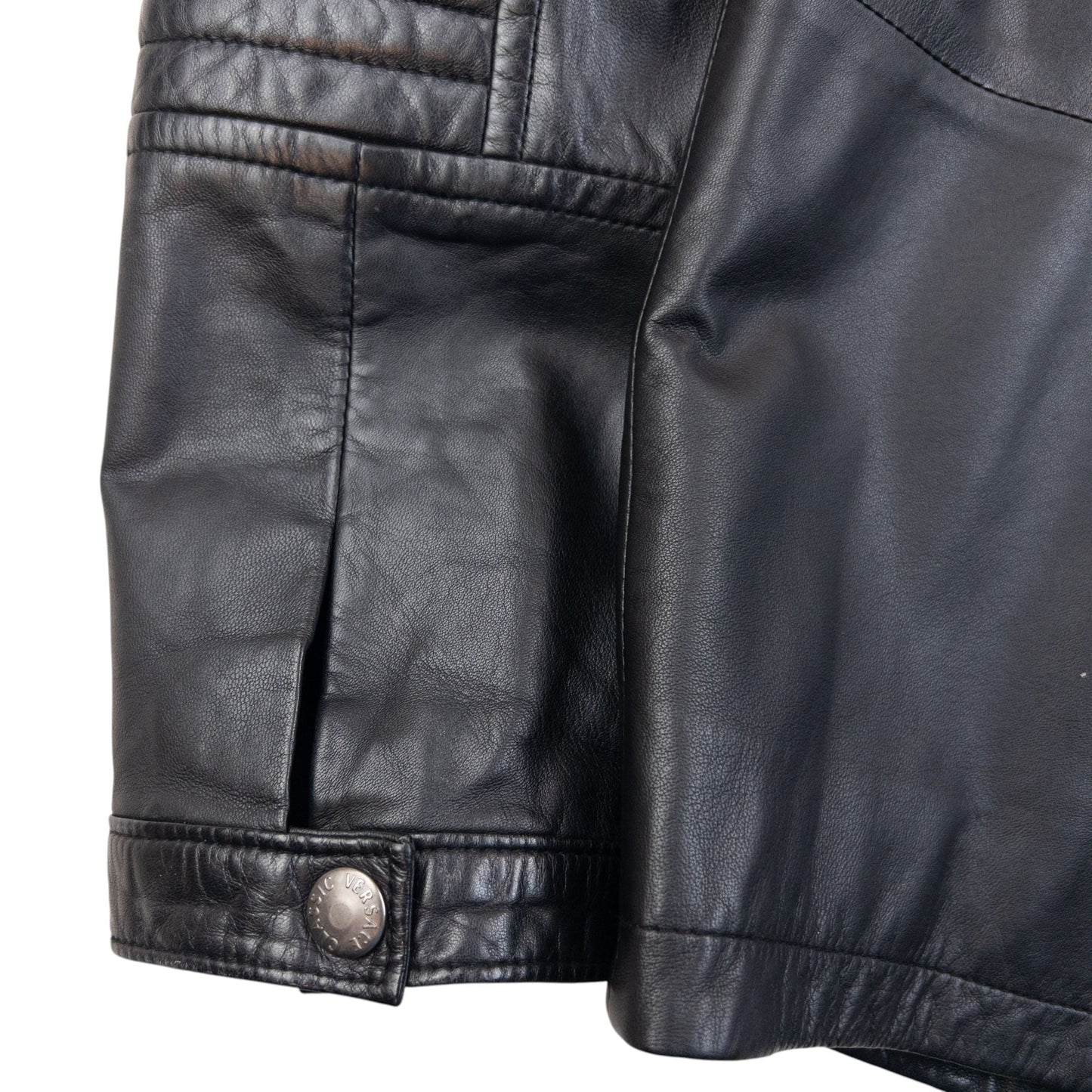 Vintage 2000s Versace Classic Zip Up Leather Jacket Size L | Large, Black
