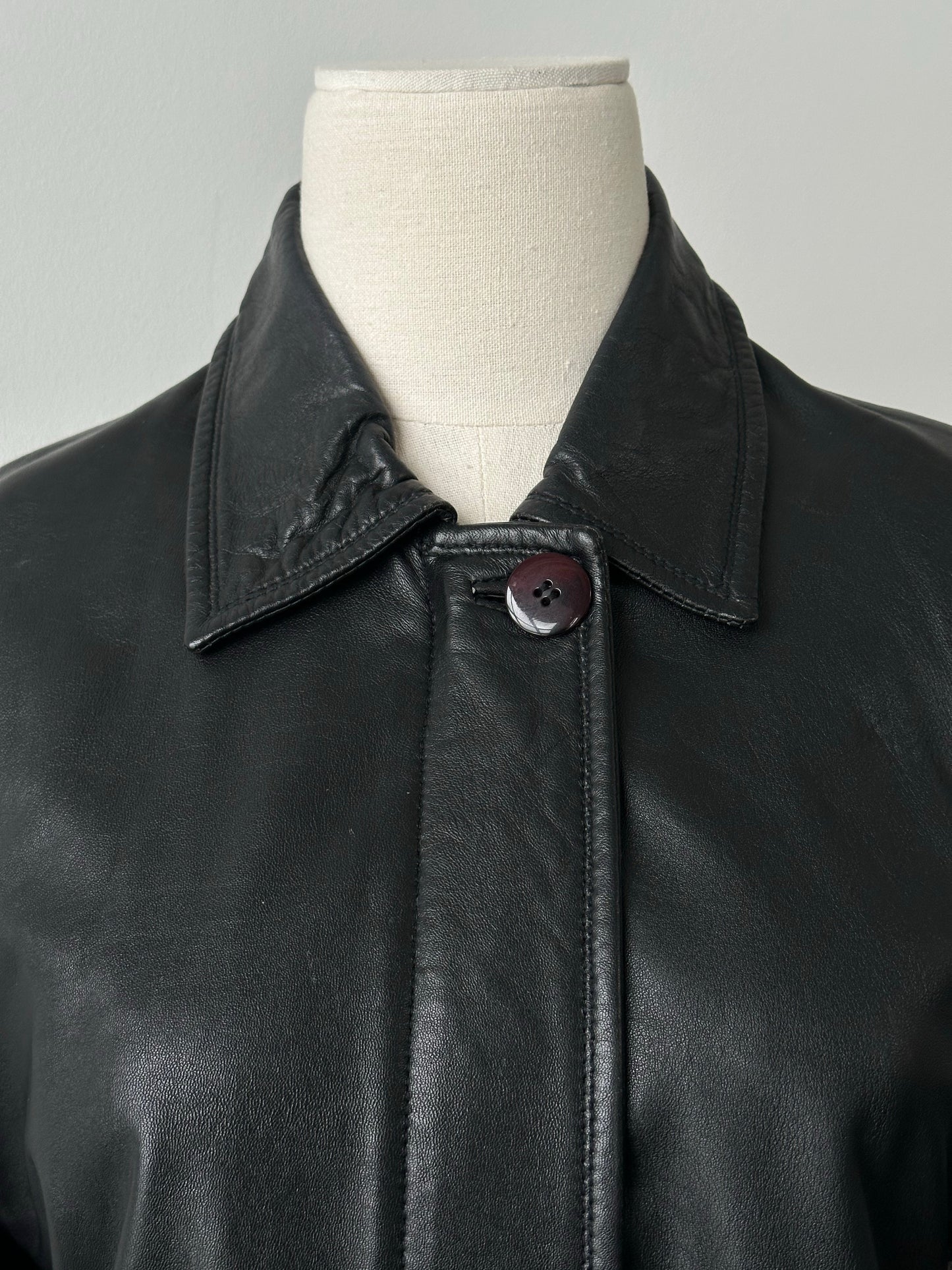 Vintage 1990s Concealed Placket Leather Jacket - S