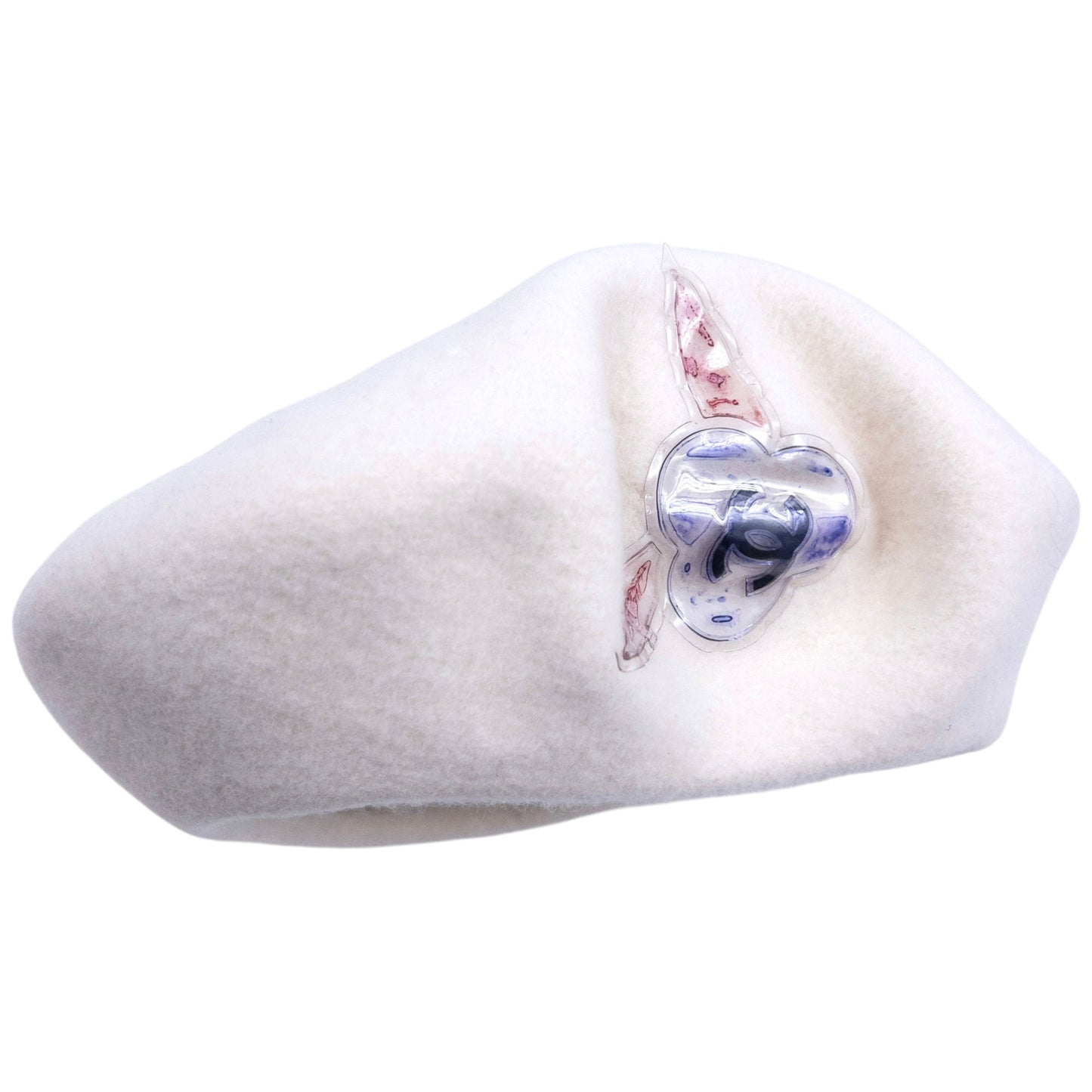 Vintage 2000s Chanel by Karl Lagerfeld Poppy Logo Wool Beret Hat | O/S, Cream