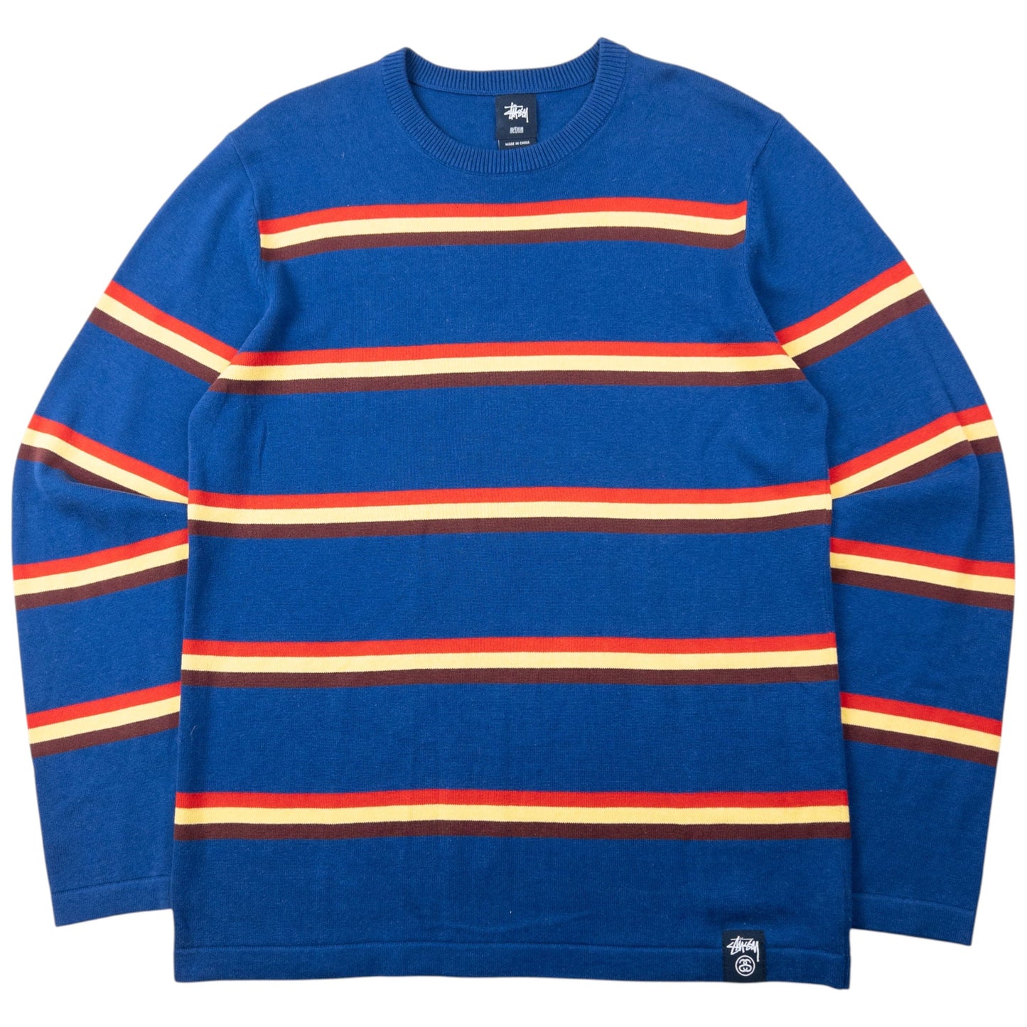 Vintage 2000s Stussy Striped Jumper Size M | Medium, Blue