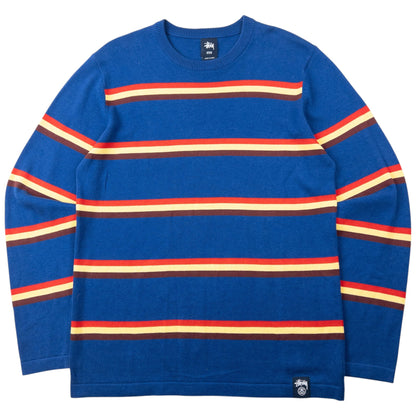 Vintage 2000s Stussy Striped Jumper Size M | Medium, Blue