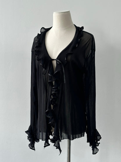 Italian Vintage 1990s Sheer Ruffle Top - M/L