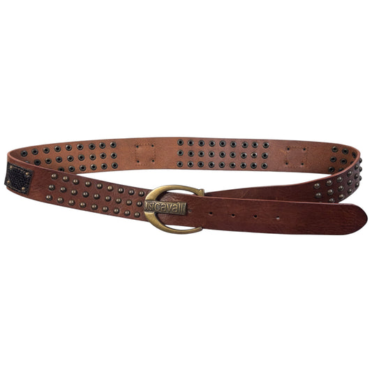 Vintage 2000s Roberto Cavalli Studded Leather Belt Size XL | O/S, Brown