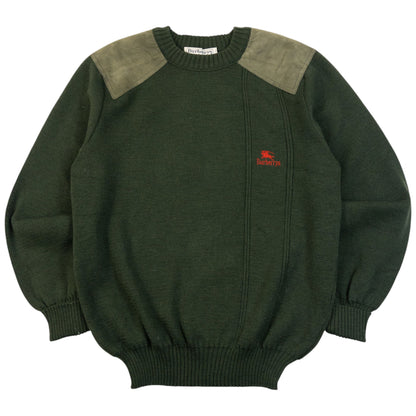 Vintage 90s Burberry Suede Patch Wool Jumper Size M | Medium, Green