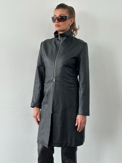 Vintage 2000s Double Zip Leather Trench Coat - M