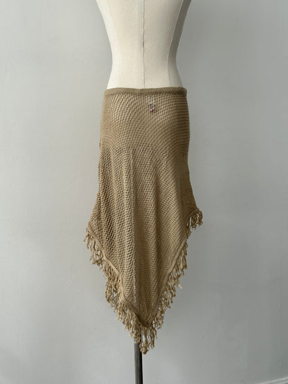 USA Vintage 1990s Open Knit Fringed Midi Skirt - W26