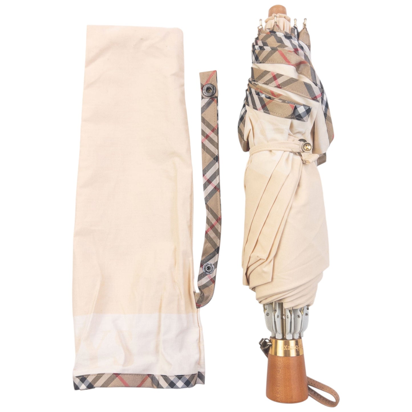 Vintage 90s Burberry Nova Check Trim Umbrella | O/S, Cream