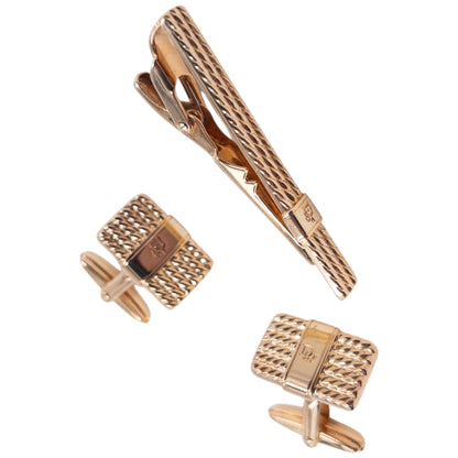 Vintage 90s Dior Embossed Tie Clip & Cufflinks | O/S, Gold