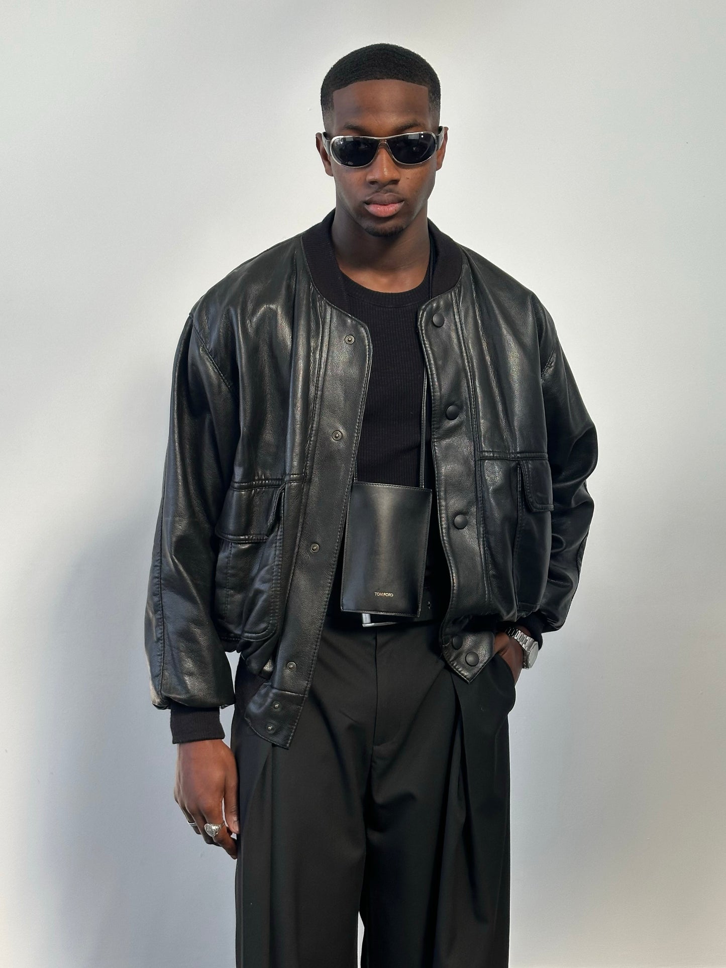 Italian Vintage 1990s Leather Blouson Bomber Jacket - XL