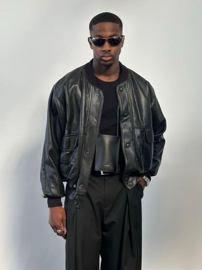 Italian Vintage 1990s Leather Blouson Bomber Jacket - XL